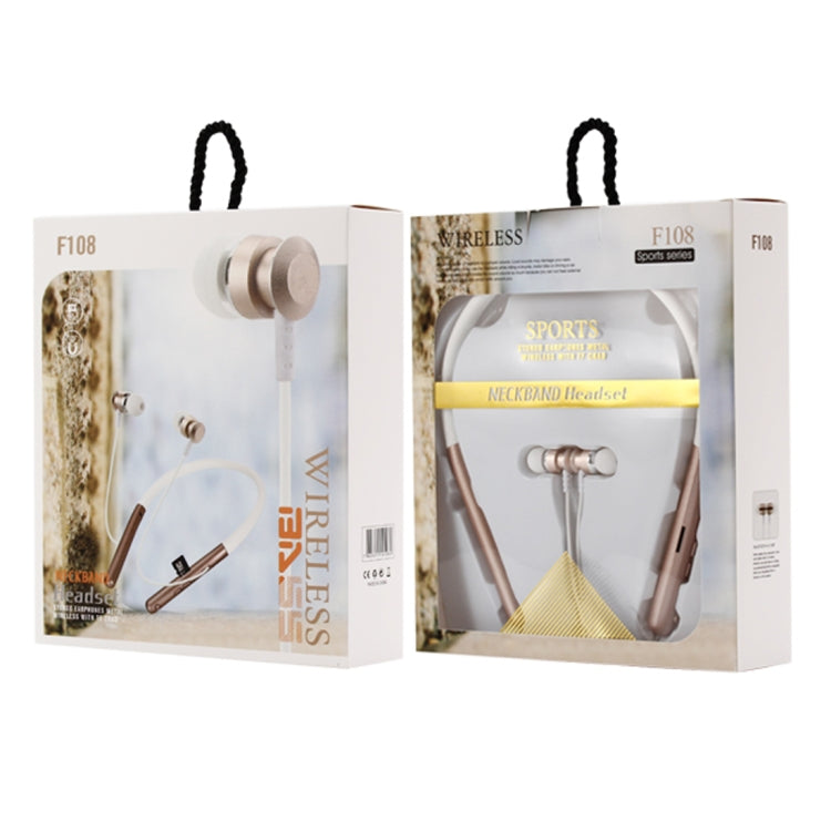 F108 Bluetooth 4.2 Hanging Neck Design Bluetooth Headset, Support Music Play & Switching & Volume Control & Answer(Gold) - Neck-mounted Earphone by PMC TechLife | Online Shopping South Africa | PMC TechLife