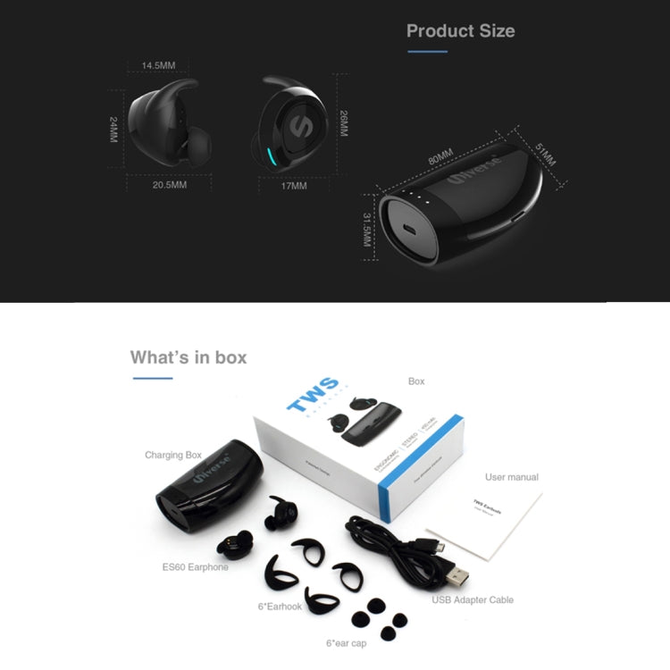 Universe Sweat-proof Earbuds Sports Wireless Bluetooth V4.2 Stereo Headset with Charging Case, For iPhone, Samsung, Huawei, Xiaomi, HTC and Other Smartphones(Black) - Bluetooth Earphone by PMC TechLife | Online Shopping South Africa | PMC TechLife