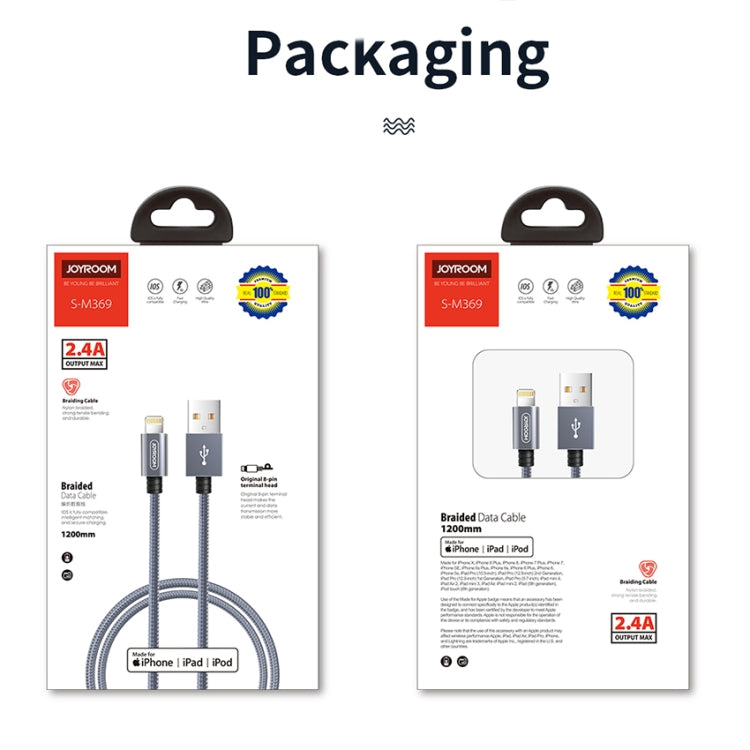 JOYROOM S-M369 Simple Series 2.4A 8 Pin Nylon Braided Data Cable, Length: 1.2m (Gold) - Multifunction Cable by JOYROOM | Online Shopping South Africa | PMC TechLife | Buy Now Pay Later Mobicred