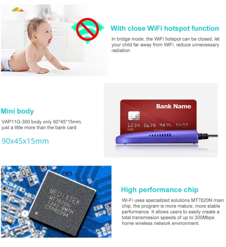 VONETS VAP11G-300 Mini WiFi 300Mbps Bridge WiFi Repeater, Best Partner of IP Device / IP Camera / IP Printer / XBOX / PS3 / IPTV / Skybox(Blue) - Network Hardware by VONETS | Online Shopping South Africa | PMC TechLife | Buy Now Pay Later Mobicred