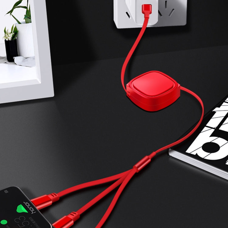 1.2m 3.5A Max 3 in 1 USB to USB-C / Type-C + 8Pin + Micro USB Retractable Charging Cable(Red) - Multifunction Cable by PMC TechLife | Online Shopping South Africa | PMC TechLife