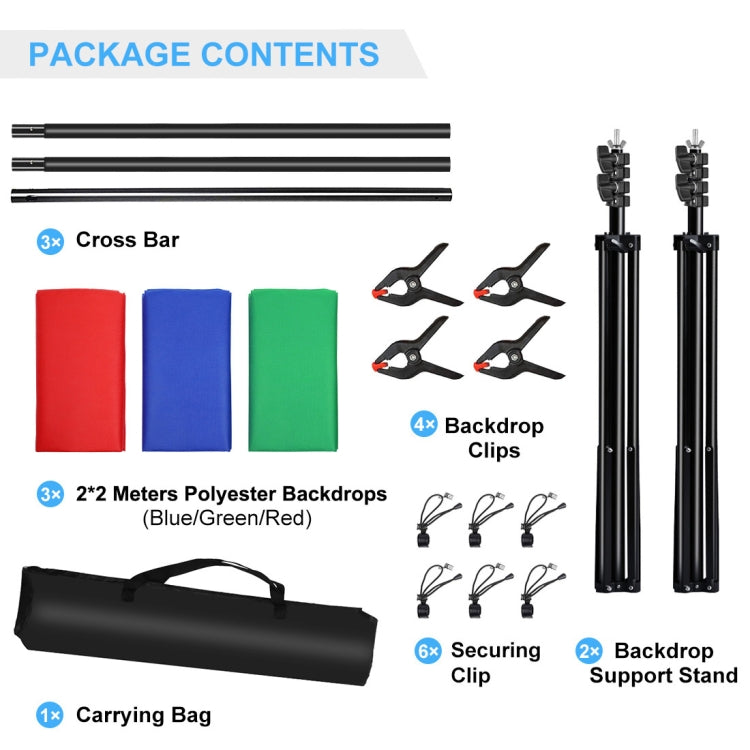 PULUZ 2x2m Photo Studio Background Support Stand Backdrop Crossbar Bracket Kit with Red / Blue / Green Backdrops - free shipping - PMC TechLife - Order now!