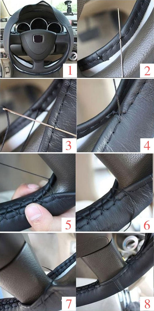 PU Leather Steering Wheel Cover With Needle and Thread, Size: 54x10.5cm (Black) - Steering Wheel Accessories by PMC TechLife | Online Shopping South Africa | PMC TechLife | Buy Now Pay Later Mobicred