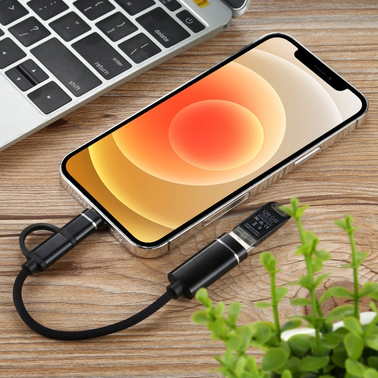 USB 3.0 Female to 8 Pin + USB-C / Type-C Male Charging + Transmission OTG Nylon Braided Adapter Cable, Cable Length: 11cm(Black) - Converter & Adapter by PMC TechLife | Online Shopping South Africa | PMC TechLife