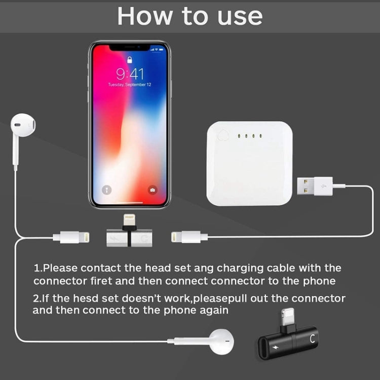 Zs-18182 2 in 1 8 Pin Male to 8 Pin Charging + 8 Pin Audio Female Connector Earphone Adapter, Supports Call & Volume Control(Black) - Earphone Adapter by PMC TechLife | Online Shopping South Africa | PMC TechLife