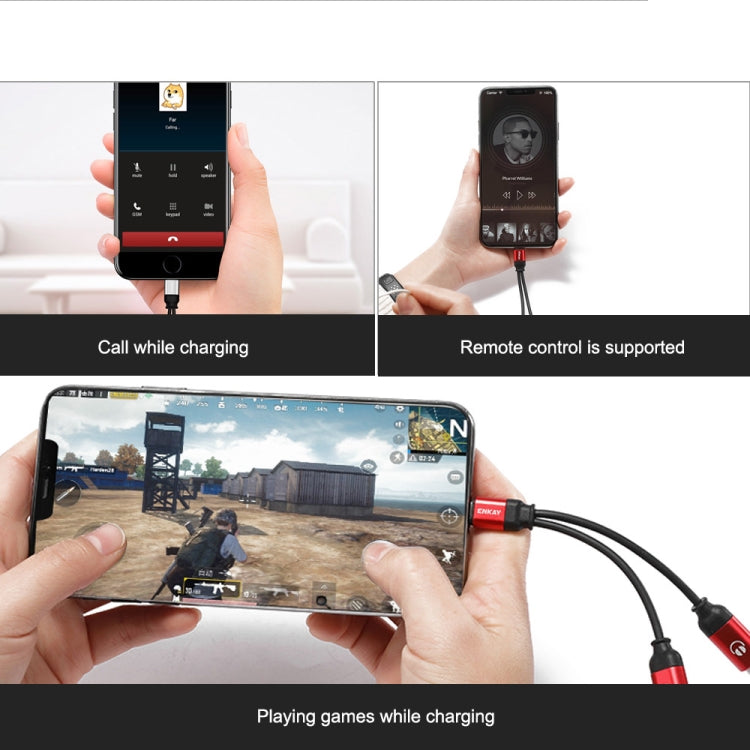 ENKAY ENK-AT104 8 Pin to Dual 8 Pin Charging Listen to Songs Aluminum Alloy Adapter Conversion Cable(Red) - Earphone Adapter by ENKAY | Online Shopping South Africa | PMC TechLife