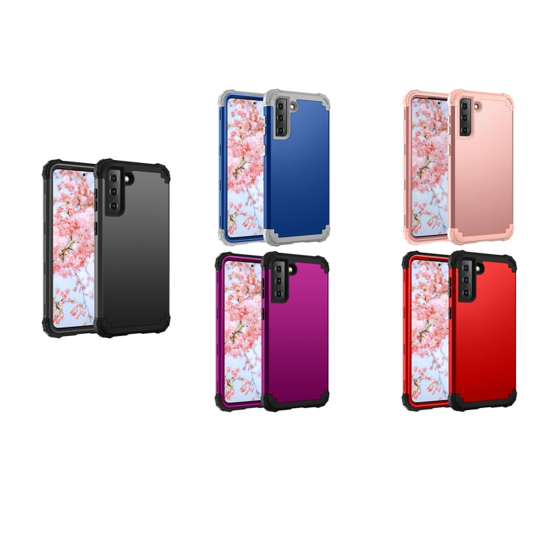 For Samsung Galaxy S21 5G PC+ Silicone Three-piece Anti-drop Mobile Phone Protective Back Cover(Black) - free shipping - PMC TechLife - Order now!