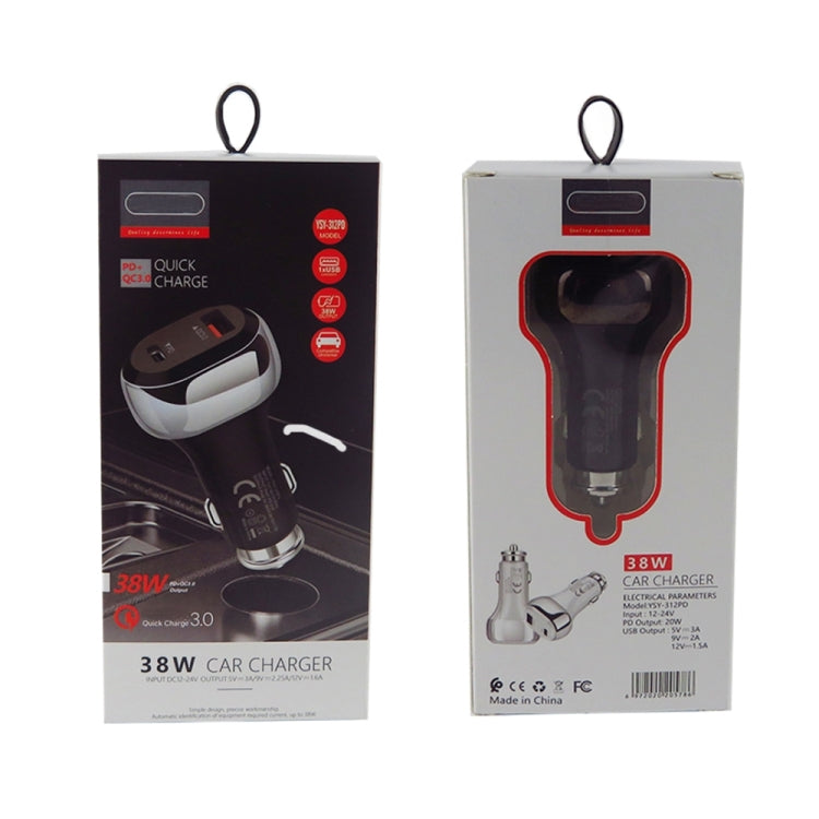 YSY-312PD QC3.0 18W USB + PD 20W USB-C / Type-C Car Charger with USB to Micro USB Data Cable(Black) - Car Charger by PMC TechLife | Online Shopping South Africa | PMC TechLife