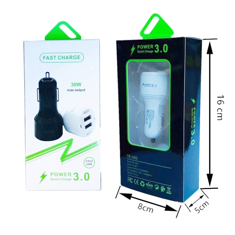 TE-092 36W Dual QC3.0 USB Fast Car Charger(White) - Car Charger by PMC TechLife | Online Shopping South Africa | PMC TechLife