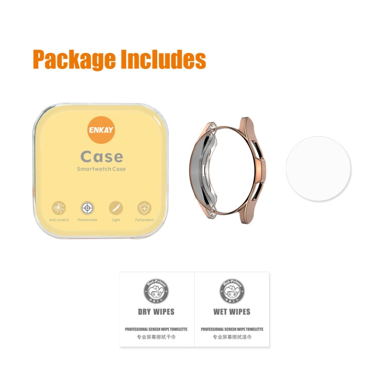 For Samsung Galaxy Watch4 Classic 42mm ENKAY Hat-Prince Full Coverage Electroplate Soft Case TPU HD Clear Cover + Tempered Glass Protector(Pink) - Watch Cases by ENKAY | Online Shopping South Africa | PMC TechLife | Buy Now Pay Later Mobicred
