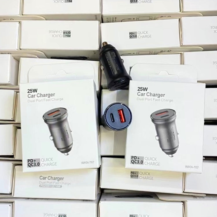 WKN-707 PD 20W USB-C / Type-C + QC 3.0 25W USB Mini Car Charger with USB-C / Type-C to 8 Pin Data Cable, Cable Length: 1m(White) - Car Charger by PMC TechLife | Online Shopping South Africa | PMC TechLife
