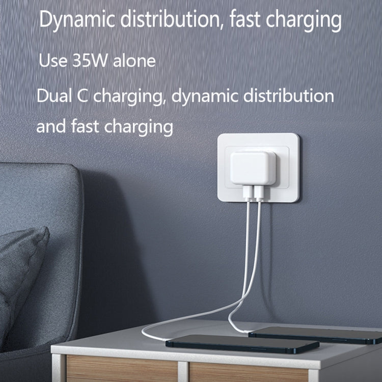 PD 35W Dual USB-C / Type-C Ports Charger with 2m Type-C to 8 Pin Data Cable, UK Plug - USB Charger by PMC TechLife | Online Shopping South Africa | PMC TechLife | Buy Now Pay Later Mobicred