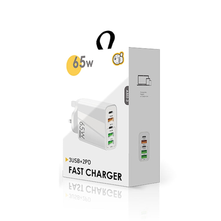 65W Dual PD Type-C + 3 x USB Multi Port Charger for Phone and Tablet PC, UK Plug(Black) - USB Charger by PMC TechLife | Online Shopping South Africa | PMC TechLife | Buy Now Pay Later Mobicred