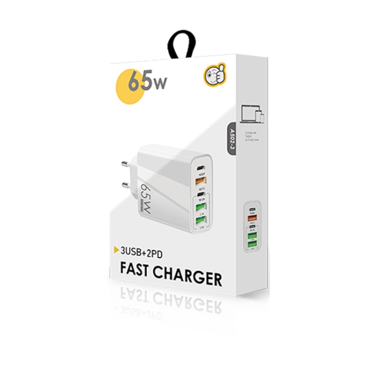 65W Dual PD Type-C + 3 x USB Multi Port Charger with 3A USB to 8 Pin Data Cable, EU Plug(Black) - USB Charger by PMC TechLife | Online Shopping South Africa | PMC TechLife | Buy Now Pay Later Mobicred