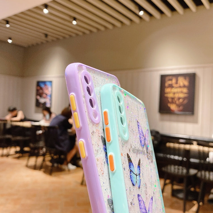 For Samsung Galaxy A13 5G Color Butterfly Glitter Epoxy TPU Phone Case(Green) - Galaxy Phone Cases by PMC TechLife | Online Shopping South Africa | PMC TechLife | Buy Now Pay Later Mobicred