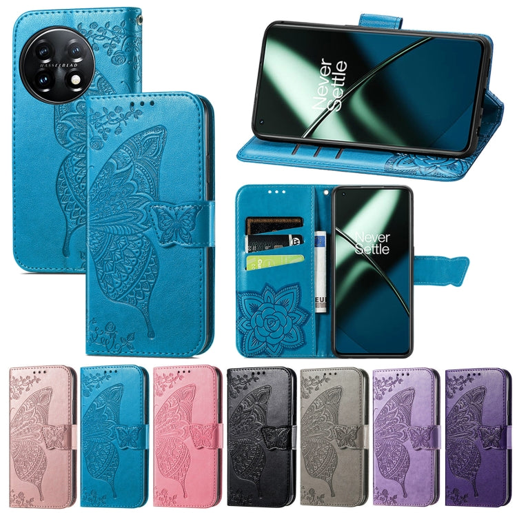 For OnePlus 11 Butterfly Love Flower Embossed Flip Leather Phone Case(Blue) - free shipping - PMC TechLife - Order now!