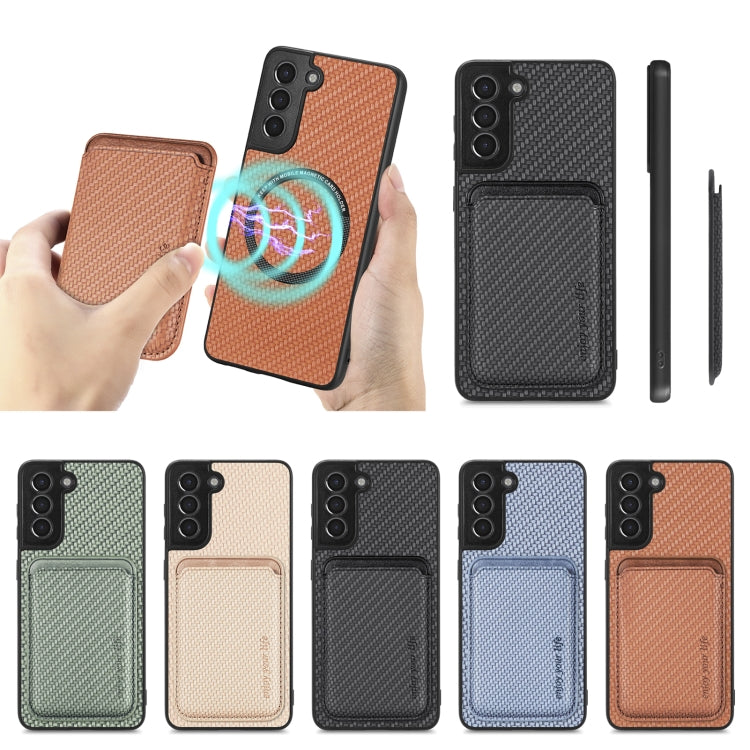 For Samsung Galaxy S21+ 5G Carbon Fiber Leather Card Magsafe Magnetic Phone Case(Black) - Galaxy S21+ 5G Cases by PMC TechLife | Online Shopping South Africa | PMC TechLife
