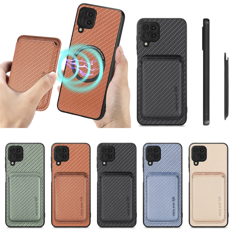 For Samsung Galaxy A22 4G Carbon Fiber Leather Card Magsafe Magnetic Phone Case(Black) - Galaxy Phone Cases by PMC TechLife | Online Shopping South Africa | PMC TechLife