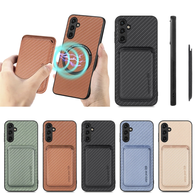 For Samsung Galaxy A34 5G Carbon Fiber Leather Card Magsafe Magnetic Phone Case(Brown) - Galaxy Phone Cases by PMC TechLife | Online Shopping South Africa | PMC TechLife