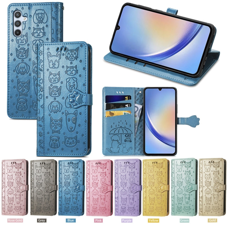 For Samsung Galaxy A34 5G Cat and Dog Embossed Phone Leather Phone Case(Blue) - free shipping - PMC TechLife - Order now!