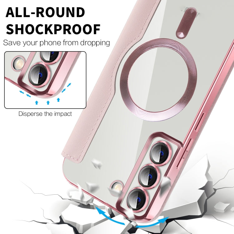For Samsung Galaxy S23 5G Shield MagSafe RFID Anti-theft Rhombus Leather Phone Case(Pink) - free shipping - PMC TechLife - Order now!