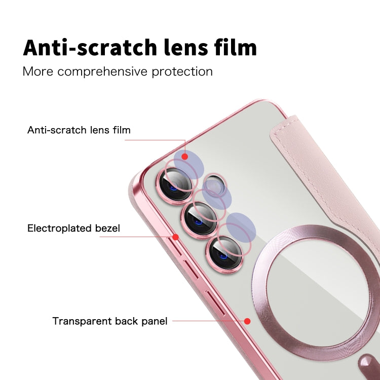 For Samsung Galaxy S24+ 5G Shield MagSafe RFID Anti-theft Rhombus Leather Phone Case(Pink) - Galaxy S24+ 5G Cases by PMC TechLife | Online Shopping South Africa | PMC TechLife | Buy Now Pay Later Mobicred