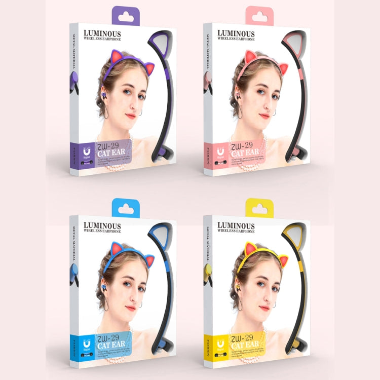 ZW29 Cat Ear Stereo Sound HIFI Fashion Outdoor Portable Sports Wireless Bluetooth Headset with Mic & LED Light Glowing(Pink) - Neck-mounted Earphone by PMC TechLife | Online Shopping South Africa | PMC TechLife