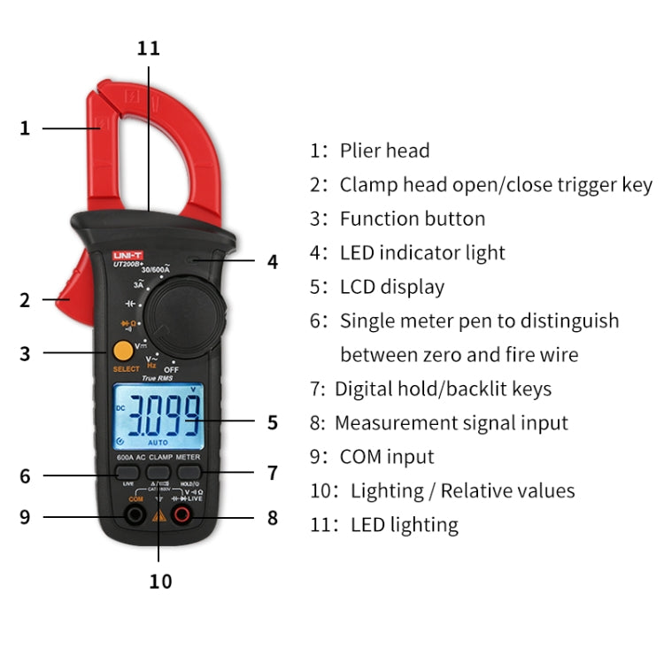 UNI-T UT200B+ 600A Digital Clamp Multimeter AC/DC Voltage Detector Frequency Resistance Tester - free shipping - PMC TechLife - Order now!