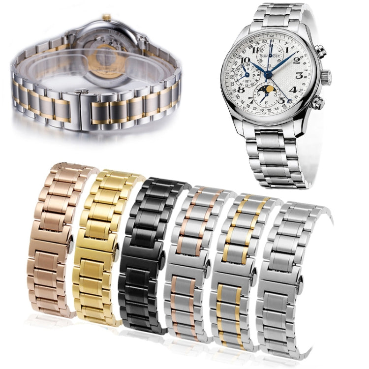 14mm Steel Bracelet Butterfly Buckle Five Beads Unisex Stainless Steel Solid Watch Strap, Color:Intermediate Gold - Watch Bands by PMC TechLife | Online Shopping South Africa | PMC TechLife