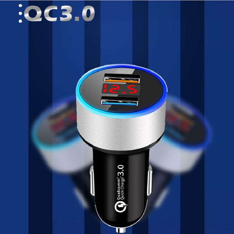 2 PCS Aluminum Ring Display Car Charger QC3.0+2.4A Aluminum Alloy Multi-function Halo Digital Display Car Charger(Sapphire Blue) - Car Charger by PMC TechLife | Online Shopping South Africa | PMC TechLife