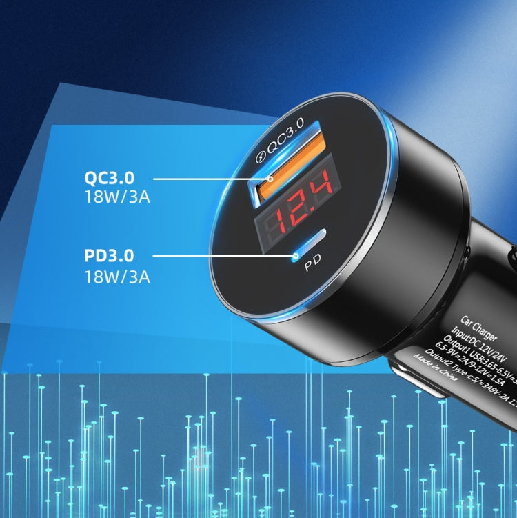 Aluminum Alloy Digital Display PD+QC3.0 Car Charger Multifunctional Car Charger(Snowflake Silver) - Car Charger by PMC TechLife | Online Shopping South Africa | PMC TechLife