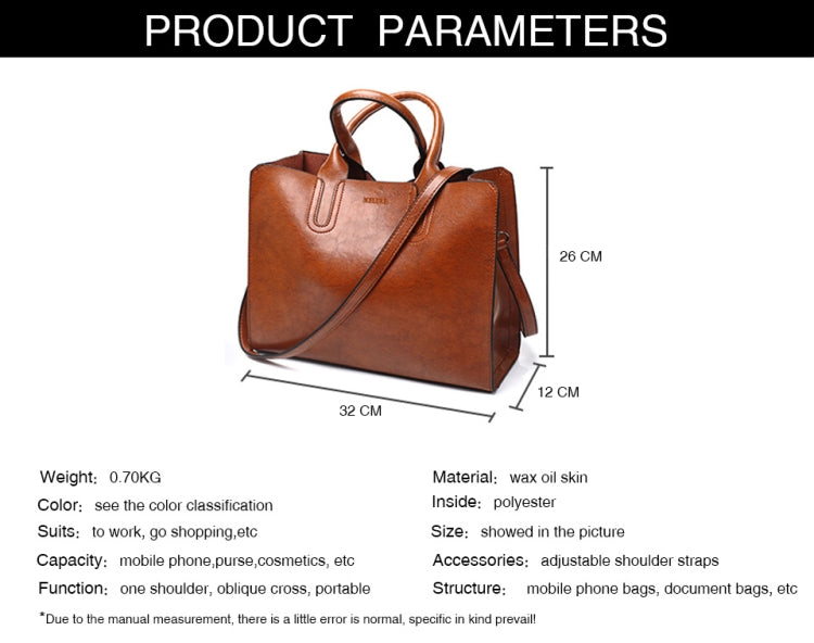Leather Handbags Big Women Bag Casual Female Bags Trunk Tote Shoulder Bag Ladies Large Bolsos, Color:Brown - free shipping - PMC TechLife - Order now!