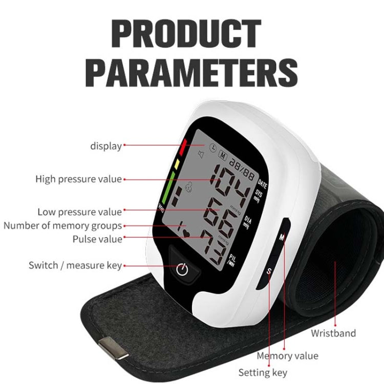 Wrist Type Electronic Blood Pressure Monitor Home Automatic Wrist Type Blood Pressure Measurement, Style: Live Voice Broadcast(White English) - free shipping - PMC TechLife - Order now!