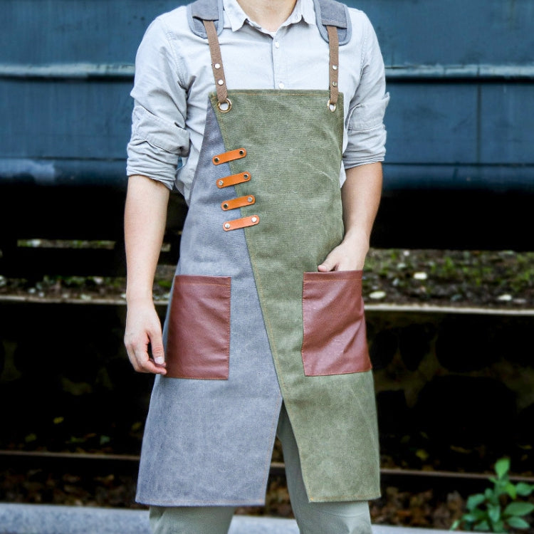 Denim Apron Barber Milk Tea Shop Waiter Overalls(Green-yellow Shoulder Strap) - Aprons & Caps by PMC TechLife | Online Shopping South Africa | PMC TechLife
