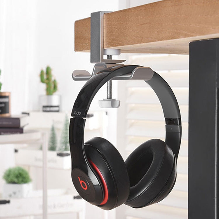 Universal Metal Headphone Double Bracket Headphone Hanger Desktop Lock Clip Headphone Display Shelf(Black) - Anti-lost & Holder by PMC TechLife | Online Shopping South Africa | PMC TechLife