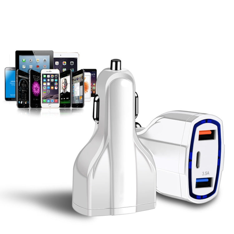 2 PCS QC3.0 Fast Charge Car Charger 3.5A Dual USB With Type-C Interface Output Car Charger(White) - Car Charger by PMC TechLife | Online Shopping South Africa | PMC TechLife