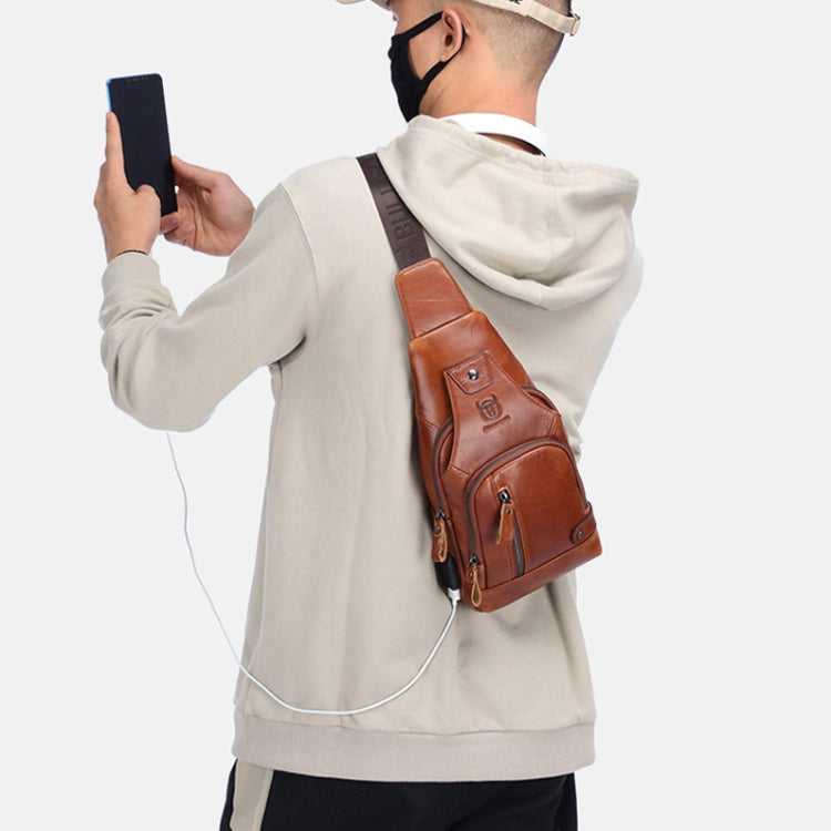 BULL CAPTAIN 129 First-Layer Cowhide Men Soft Chest Bag Outdoor Casual Messenger Bag(Black) - free shipping - PMC TechLife - Order now!