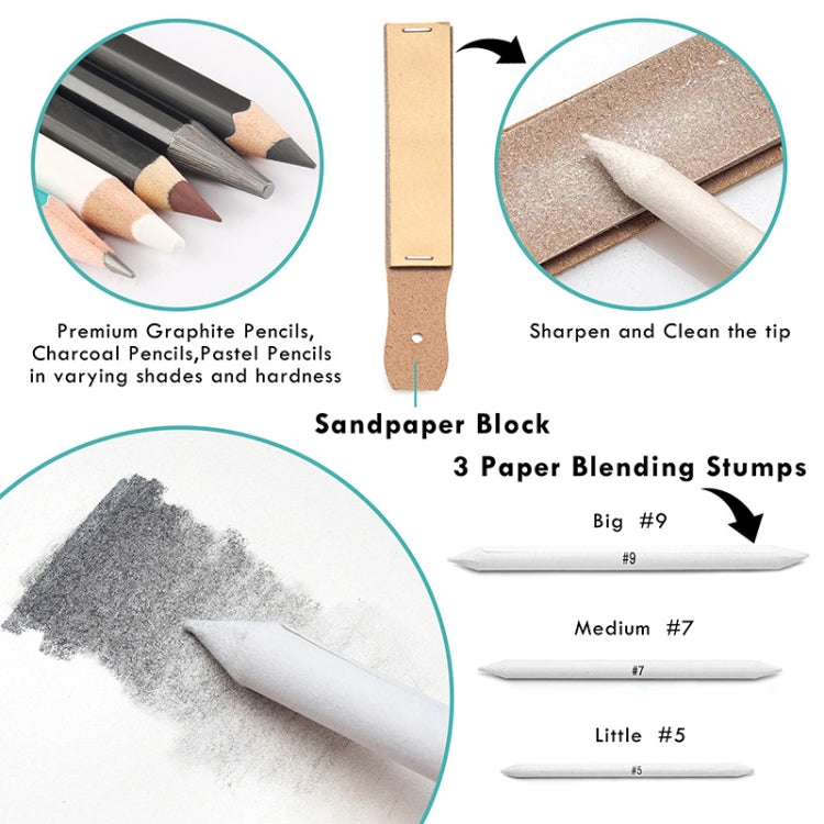 50 in 1 Sketch Pencil Tool Set High-Gloss Metal Pen Carbon Pen Painting Art Set(Black) - Art Supplies by PMC TechLife | Online Shopping South Africa | PMC TechLife