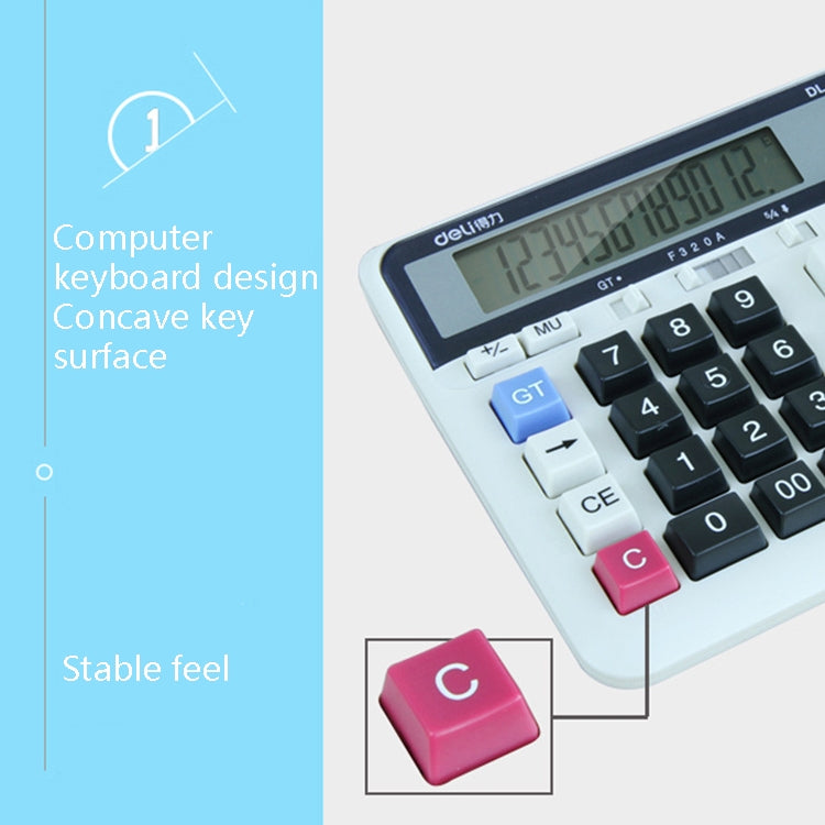 Deli 2135 Computer Keyboard Calculator Big Button Bank Office Finance Accounting Solar Calculator(White) - free shipping - PMC TechLife - Order now!
