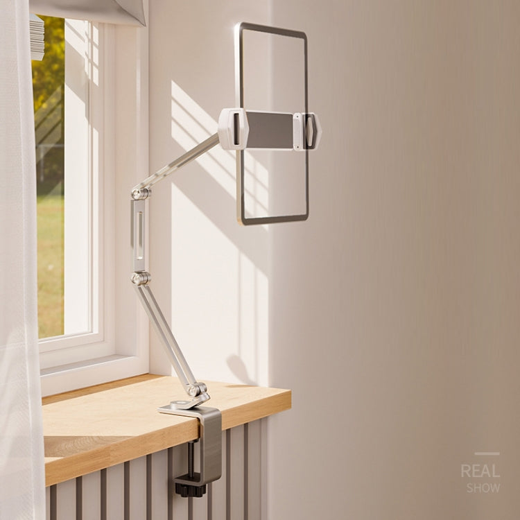 P60 Desktop Folding Mobile Phone Chuck Holder For 4-13 Inch Mobile Phone/Tablet(Silver) - Desktop Holder by PMC TechLife | Online Shopping South Africa | PMC TechLife