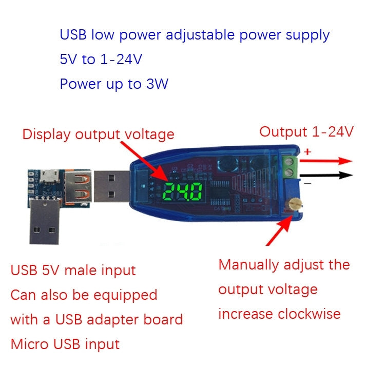 5V To 1-24V DC-DC USB Adjustable Power Supply Regulator Module, Color Random Delivery - Other Accessories by PMC TechLife | Online Shopping South Africa | PMC TechLife