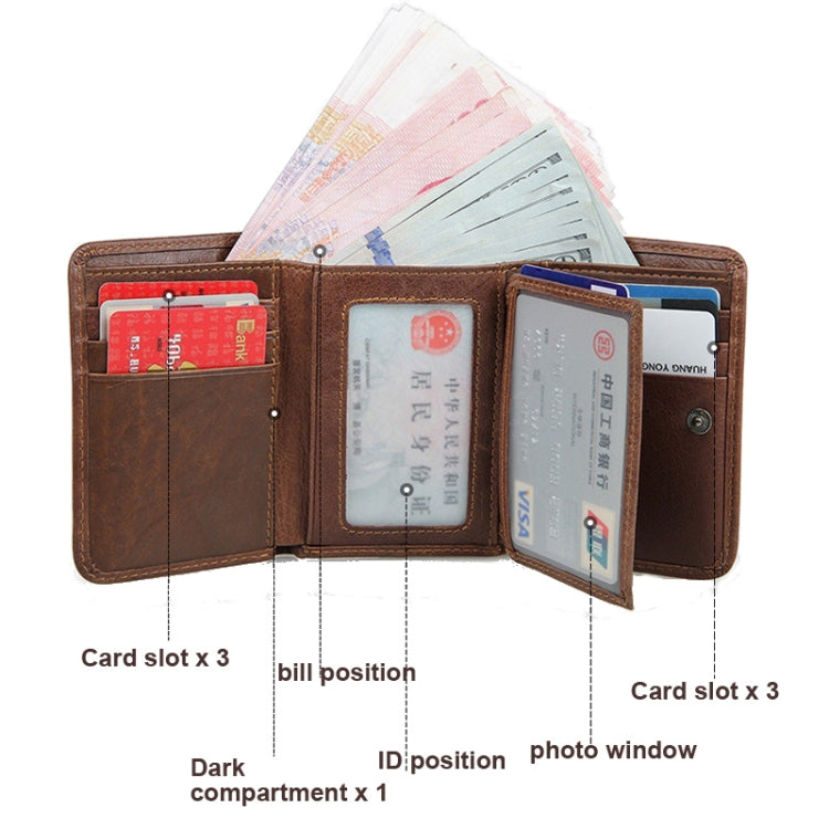 Men Casual Retro RFID Blocking Anti-Scanning Cowhide Leather Short Wallet(Coffee) - Wallets by J.M.D | Online Shopping South Africa | PMC TechLife | Buy Now Pay Later Mobicred