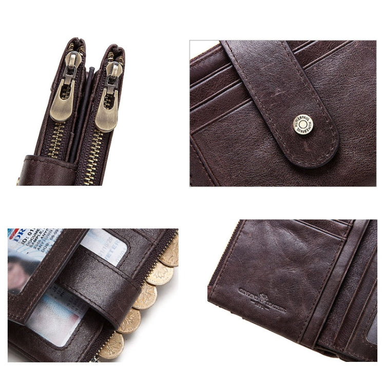 HUMERPAUL BP896 RFID Anti-Theft Brush Dual Zipper Leather Wallet Multi-Card Men Purse(Brown) - free shipping - PMC TechLife - Order now!