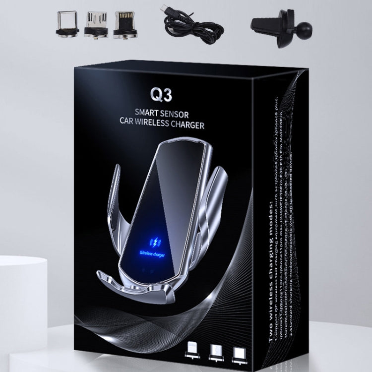 Q3 Infrared Induction Magnetic Car Wireless Charging Phone Bracket with Micro USB + 8 Pin + Type-C / USB-C Magnetic Connector(Blue) - free shipping - PMC TechLife - Order now!