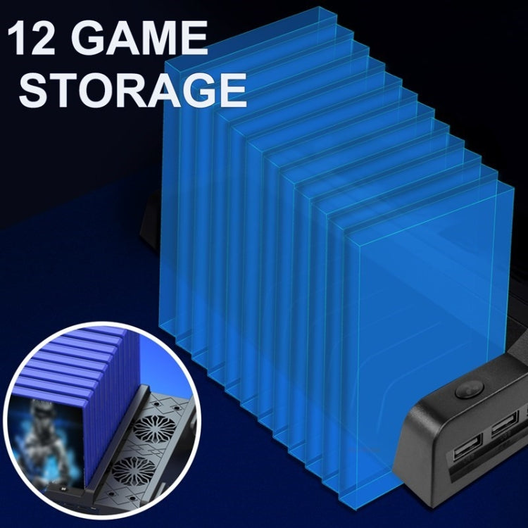 For PS4 / PS4 Slim / PS4 Pro Cooling Fan Stand Console Vertical Stand Cooler with Dual Controller Charger(Black) - Holder by PMC TechLife | Online Shopping South Africa | PMC TechLife