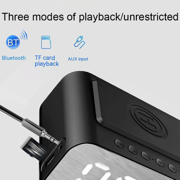 BT510 15W LED Clock Wireless Charging Bluetooth Speaker Multifunctional Smart Mirror Alarm Clock Audio(Iron Black) - Desktop Speaker by PMC TechLife | Online Shopping South Africa | PMC TechLife