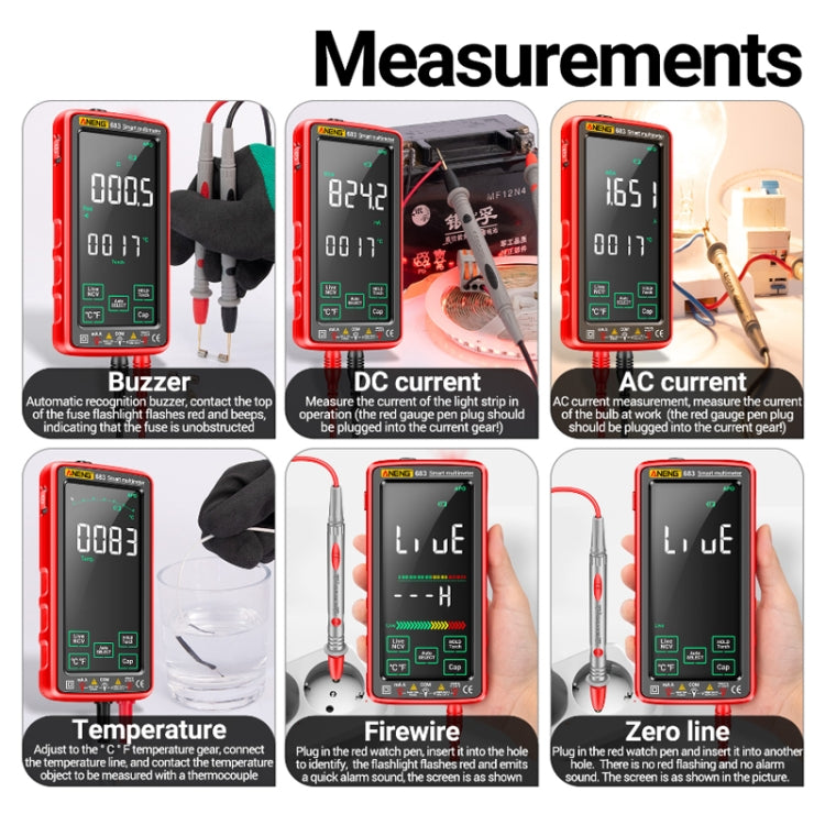 ANENG 683 Smart Touch Screen Automatic Range Rechargeable Multimeter(Red) - free shipping - PMC TechLife - Order now!