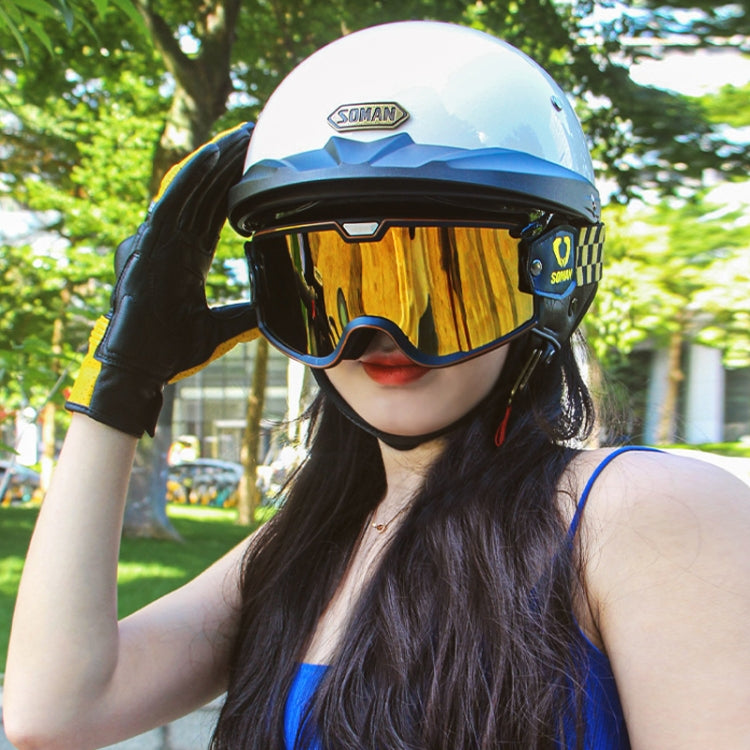 SOMAN Motorcycle Half Helmet Adjustable Helmet With Inner Mirror, Size: L(White) - free shipping - PMC TechLife - Order now!