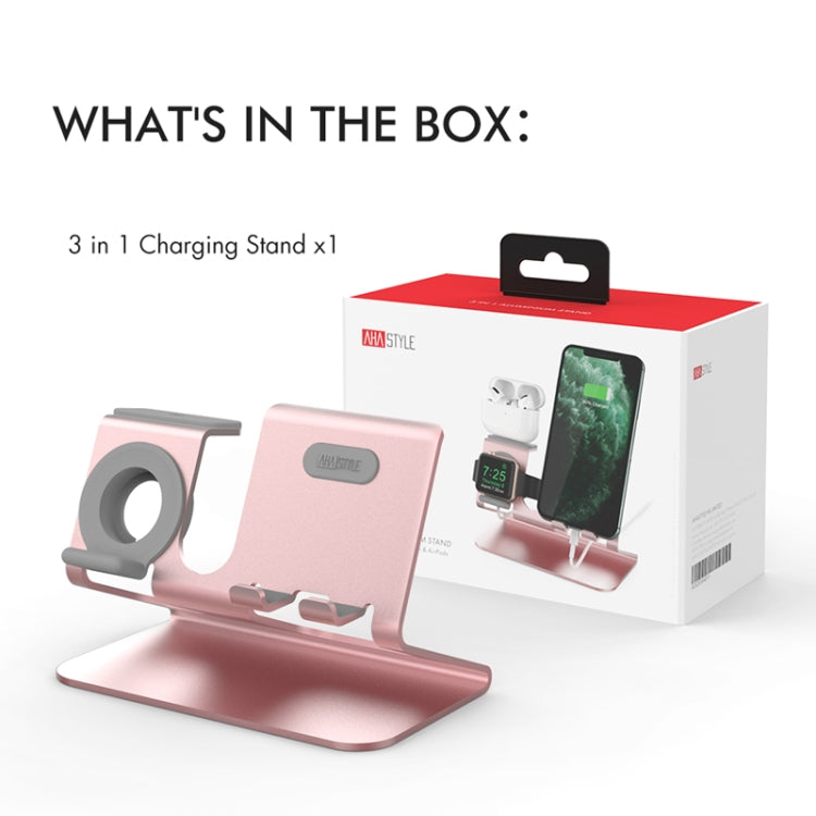 For IPhone / AirPods / Apple Watch Series AhaStyle 3 In 1 Aluminum Alloy Stand(Rose Gold) - Desktop Holder by AhaStyle | Online Shopping South Africa | PMC TechLife | Buy Now Pay Later Mobicred