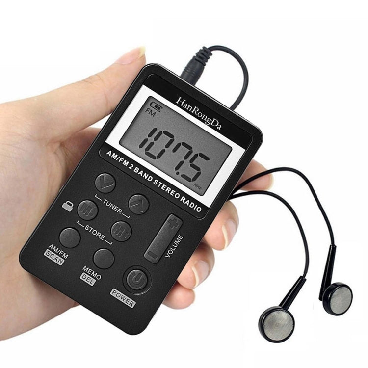 HRD-103 FM + AM Two Band Portable Radio with Lanyard & Headset(Black) - free shipping - PMC Jewellery - Order now!